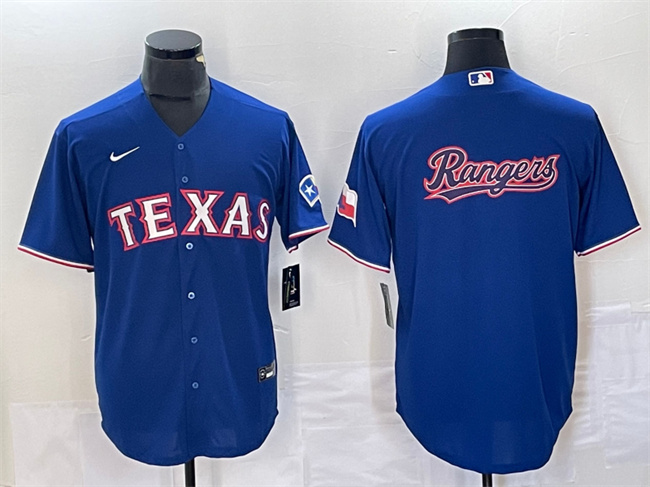 Men's Texas Rangers Royal Team Big Logo With Patch Cool Base Stitched Baseball Jersey
